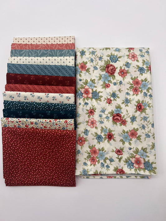 Red White and Beautiful by Plum Cute for Marcus Fabrics 12 Fat Quarters. 2 yards of fabric for border and binding.